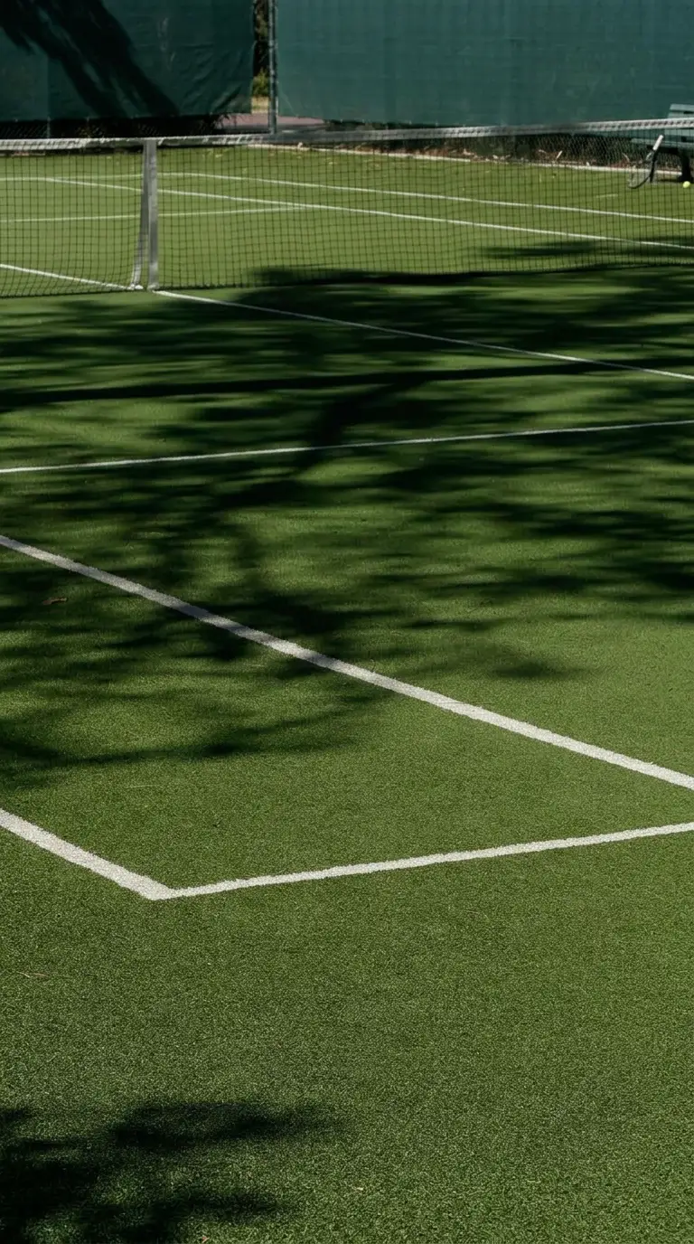 Tennis court at The Gap with dappled tree shade