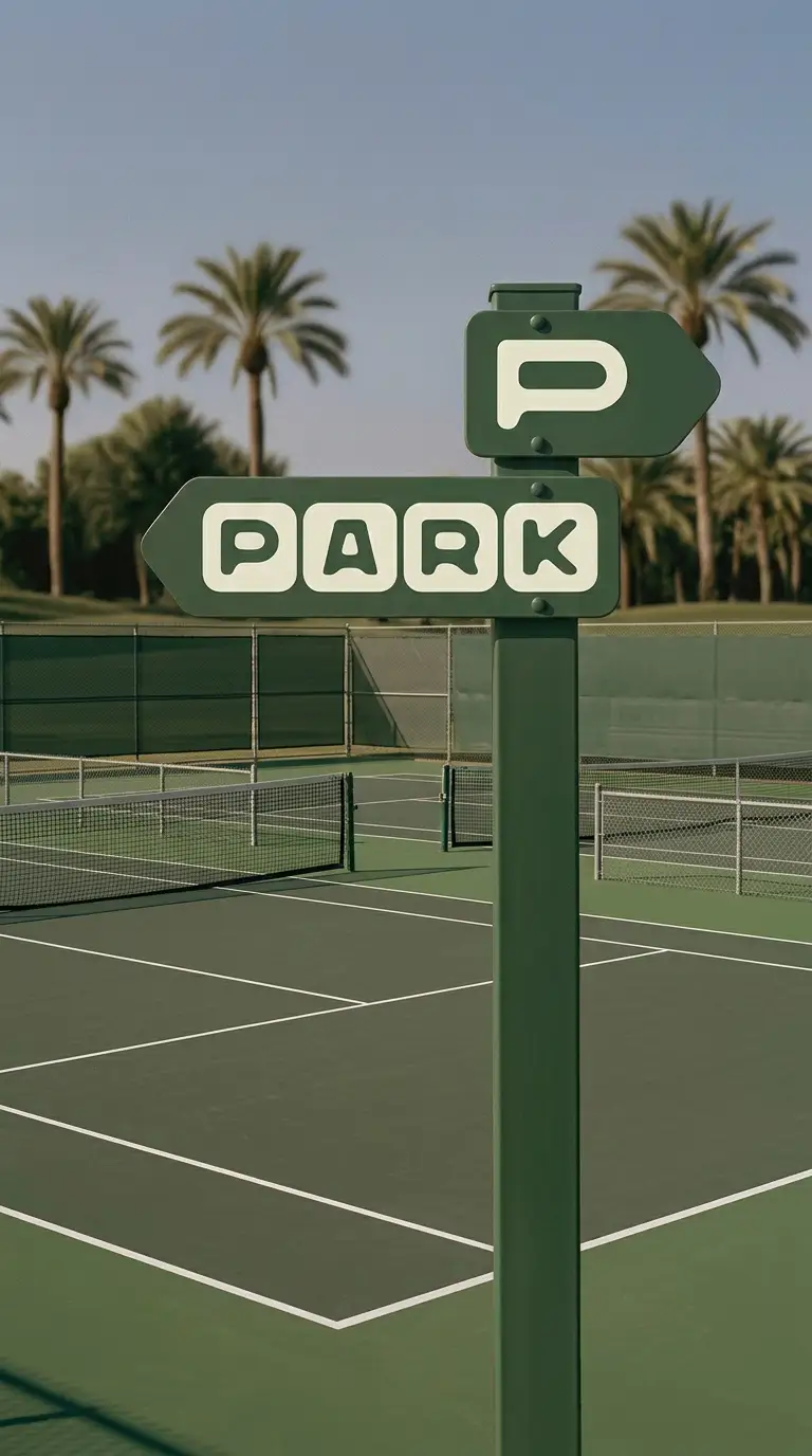 PARK wayfinding signage at the courts