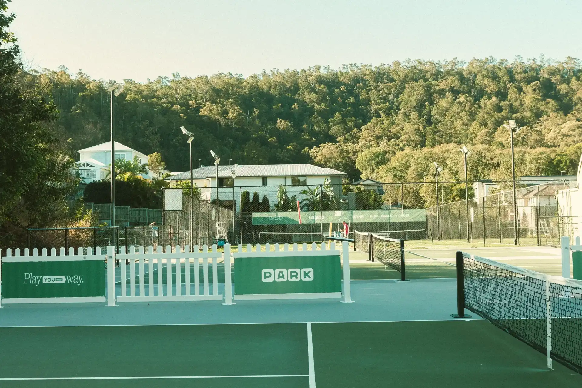 The courts at PARK Racquet Club The Gap, with pickleball, tennis and padel on one site.